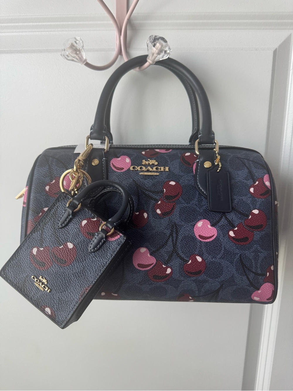NWT Coach Rowan Satchel Cherry Signature Canvas | NWOT Snap Wallet & Charm - Picture 6 of 10